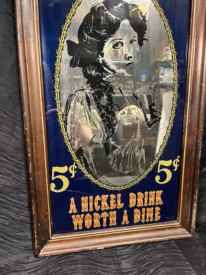 Vtg 1970's Framed Pepsi Mirror Pepsi-Cola Nickel Drink Worth A