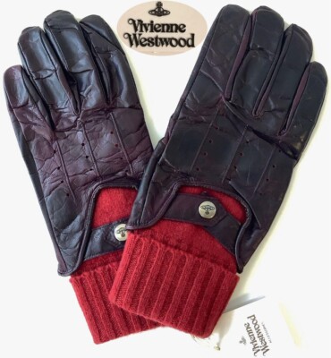 Brand New Vivienne Westwood Lamb Leather & Rib Knit Gloves in Red