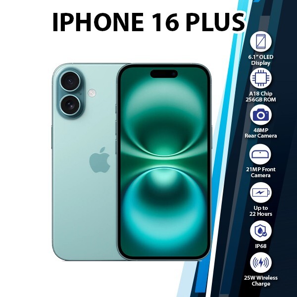 Apple iPhone 16 Plus 5G iOS Cell Phone (Teal/8GB+256GB/Dual SIM