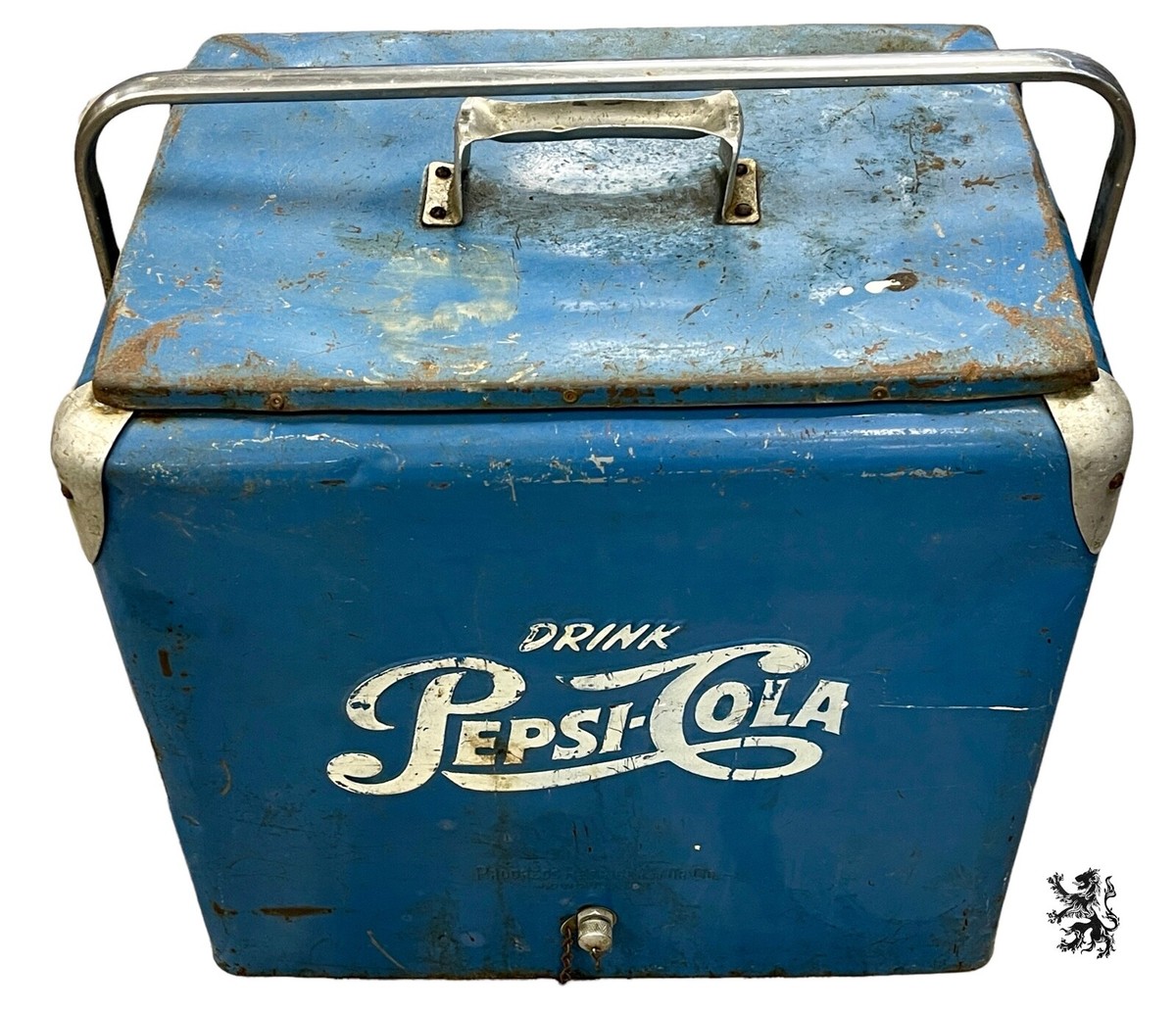 Vintage 1950's Drink Pepsi Cola Blue Metal Portable Picnic Cooler