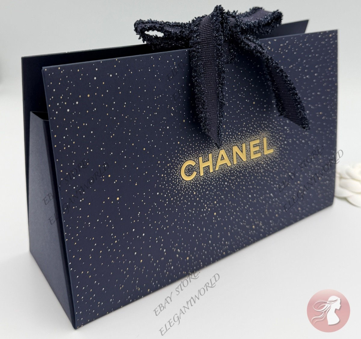 CHANEL Origami Signature DARK BLUE GIFT BOX w/ Ribbon & Tissue