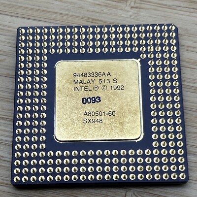 Vintage Intel Pentium 60 MHz CPU 1992 P60 A80501-60 Sx948 Gold Top