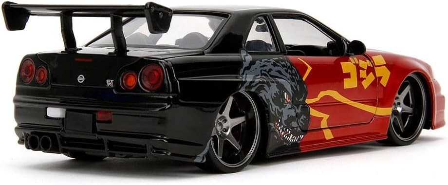 Jada Godzilla 2002 Nissan Skyline GT-R R34 Red/Black 1:24 Diecast