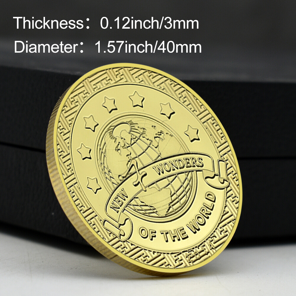 New 7 Wonders of The World Gold Plated Coin Landmark Commemorative