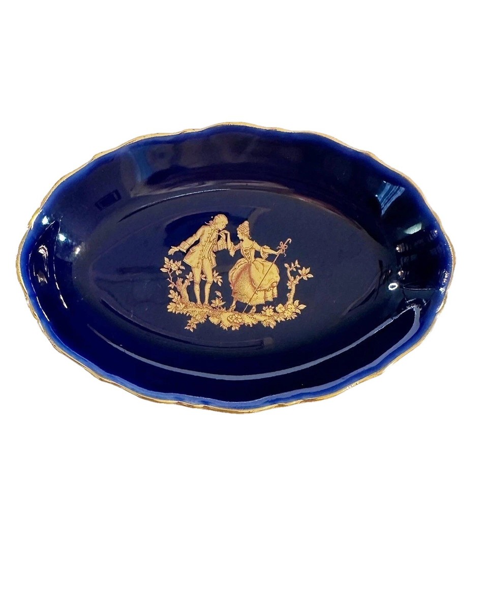 LIMOGES France Porcelain - Cobalt Blue & Gold Trinket Dish/Tray | eBay