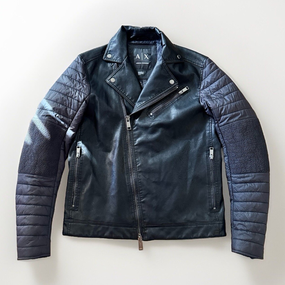 A/X ARMANI EXCHANGE Black Lamb Leather Jacket Men's Medium | eBay