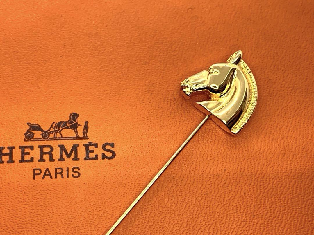 HERMES Horse Pin Brooch GP Gold Plated Brooch Accessory