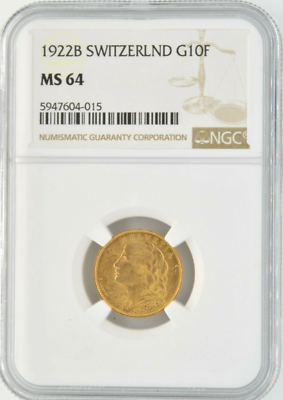 まやさん…！専用 1922年 スイス ブレネリ10フラン 金貨 NGC MS64 まや