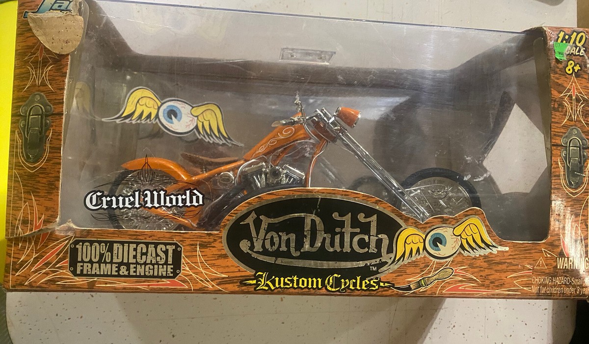 Jada Toys Von Dutch Kustom Cycles CRUEL WORLD 100% DIE-CAST ORANGE