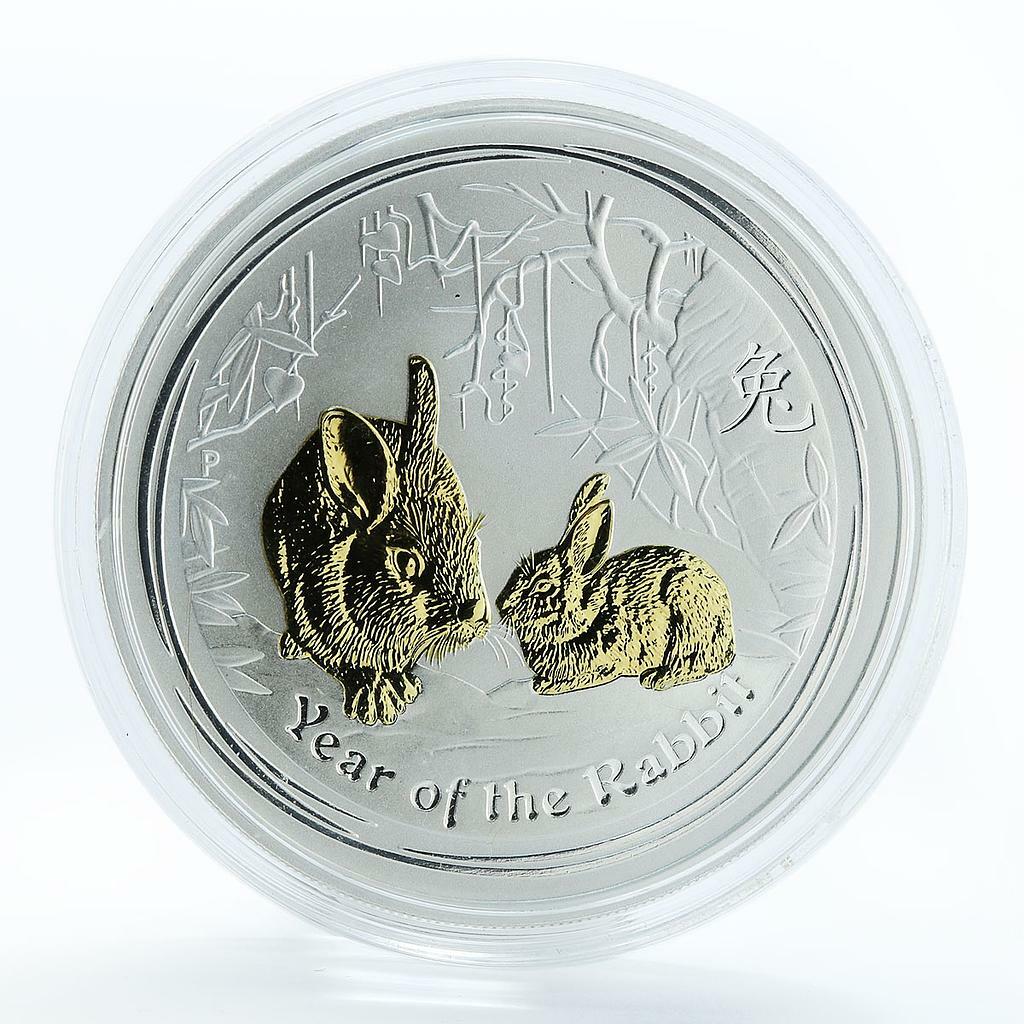 Australia 1 dollar Year of the Rabbit Gilded Lunar Series II 1 Oz