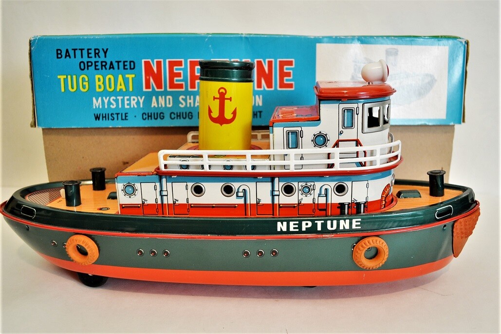 Vintage TUG BOAT NEPTUNE Battery Operated Tin Toy Modern Toys