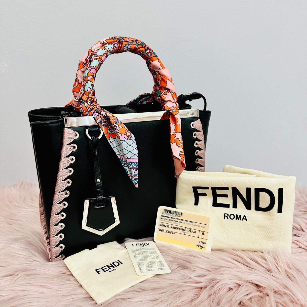 AUTHENTIC FENDI WHIPSTITCH VITELLO VITELLO PETITE 2JOURS SATCHEL