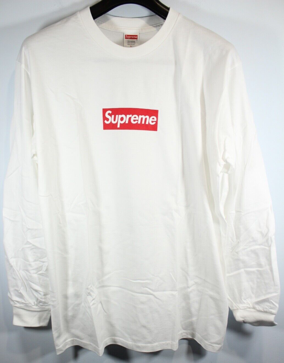 Supreme White Box Logo L/S Tee Men's Size Large 100% Authentic