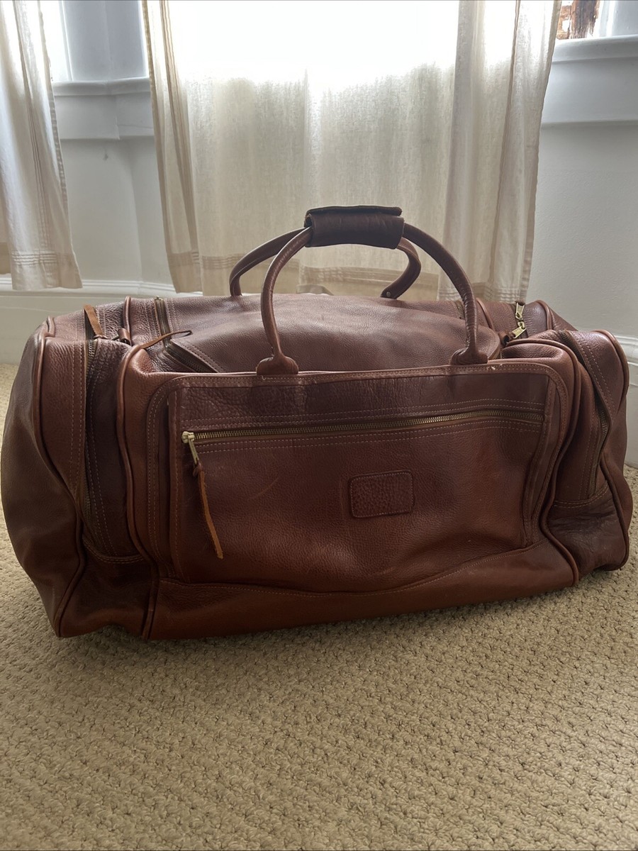 Vintage Orvis All Bullhide Leather XL Duffle Bag Multiple Pockets