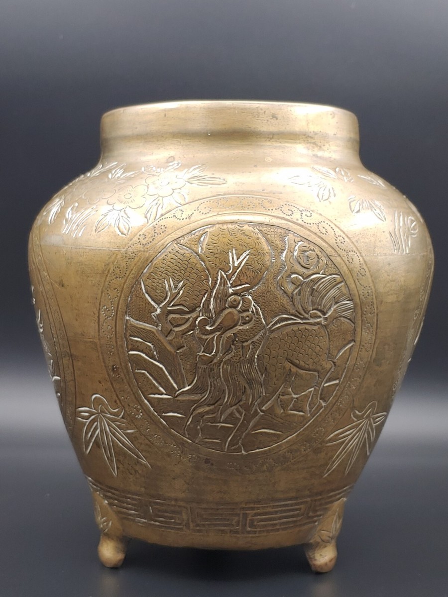 古花瓶，宣德銅製，古董，時代物 【公式通販】