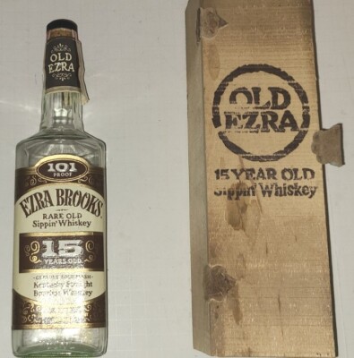 Vintage Old Ezra 15 Year Old Sippin' Bourbon Whiskey Empty Bottle