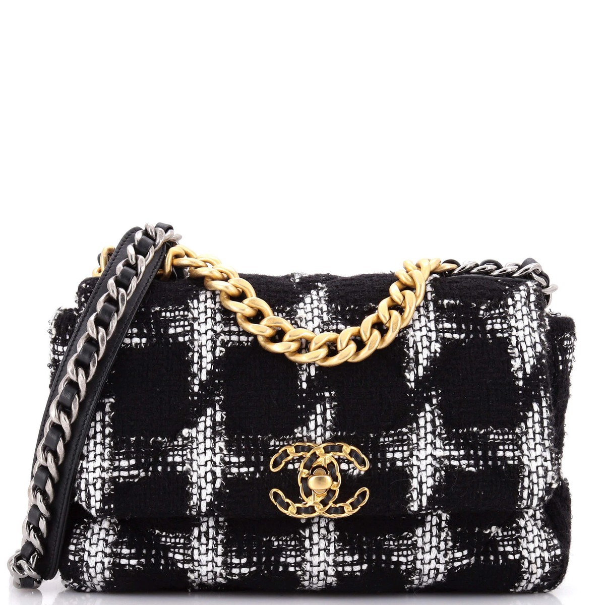 Chanel 19 Flap Bag Quilted Houndstooth Tweed and Ribbon Medium | eBay