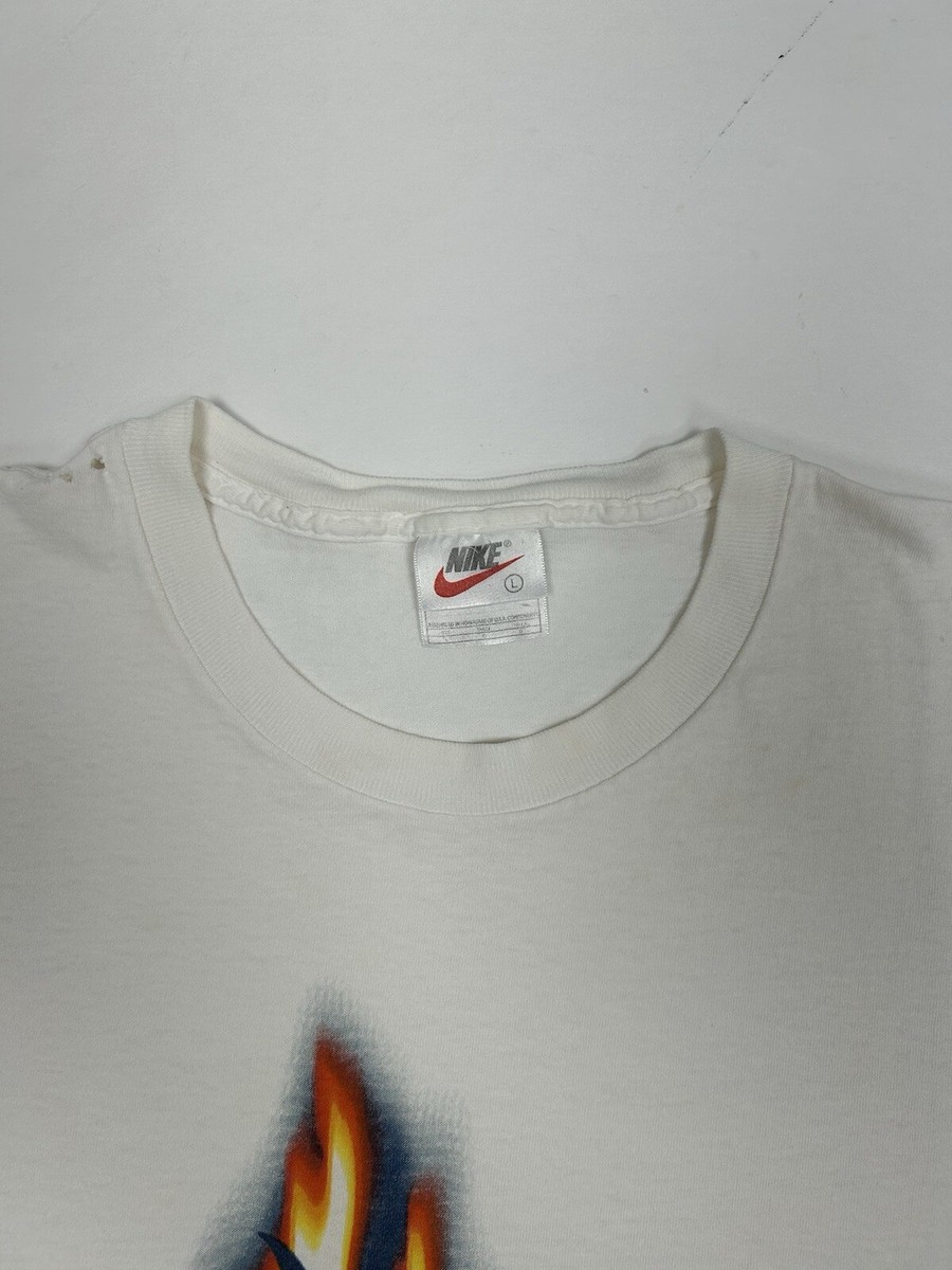Vintage Nike Air Bakin Flame Banned Shirt 90s White Tag Tee L/XL