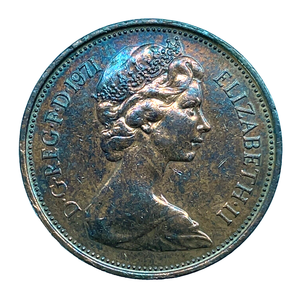 1971 2 NEW PENCE British Queen Elizabeth II DG REG FD Original
