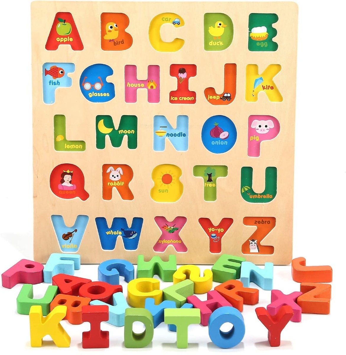 New -- Baby Kids Learning Toys Wooden Alphabet Number Puzzle ABC