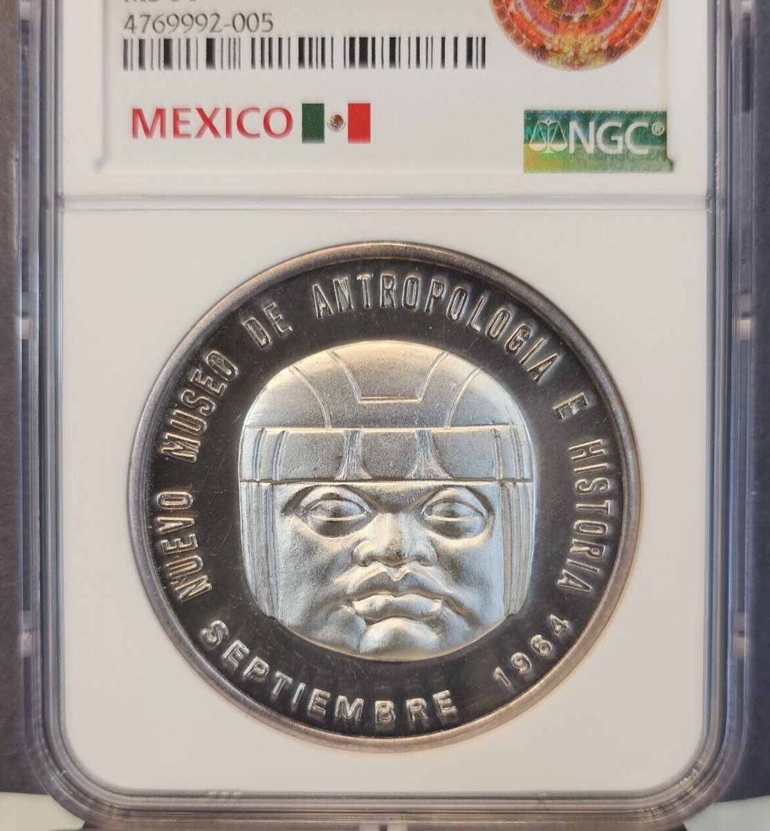 1964 MEXICO SILVER GROVE 884a MUSEUM OF ANTHROPOLOGY NGC MS 64