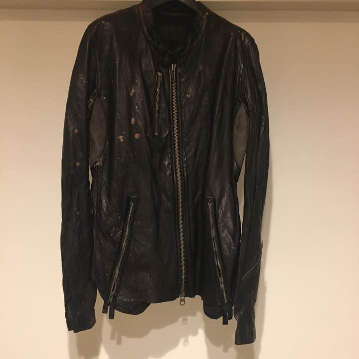 Unused LGB Le Grand Bleu Bleach Leather Riders Jacket Outer Mens