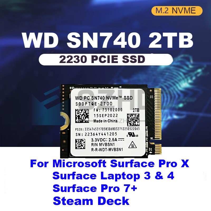 NEW WD 2TB M.2 2230 SSD NVMe PCIe4x4 PC SN740 For Microsoft