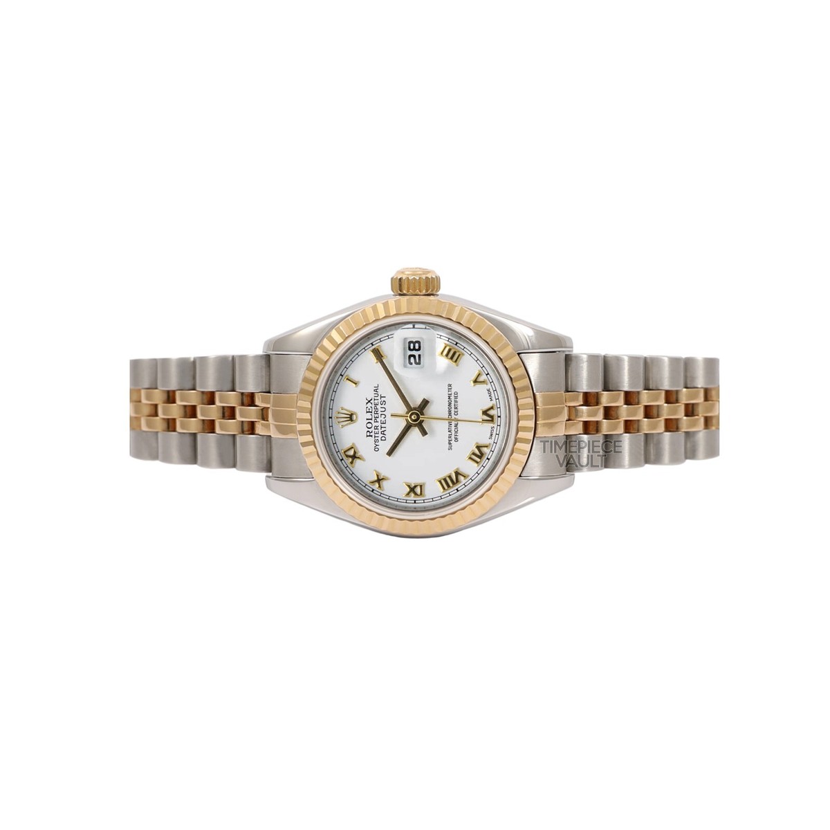 ROLEX LADY DATEJUST 79173 GOLD STEEL 26MM WATCH WHITE ROMAN DIAL