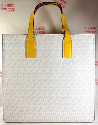 Michael Kors Kenly MK LOGO WHITE Yellow Large NS Tote Shoulder Bag