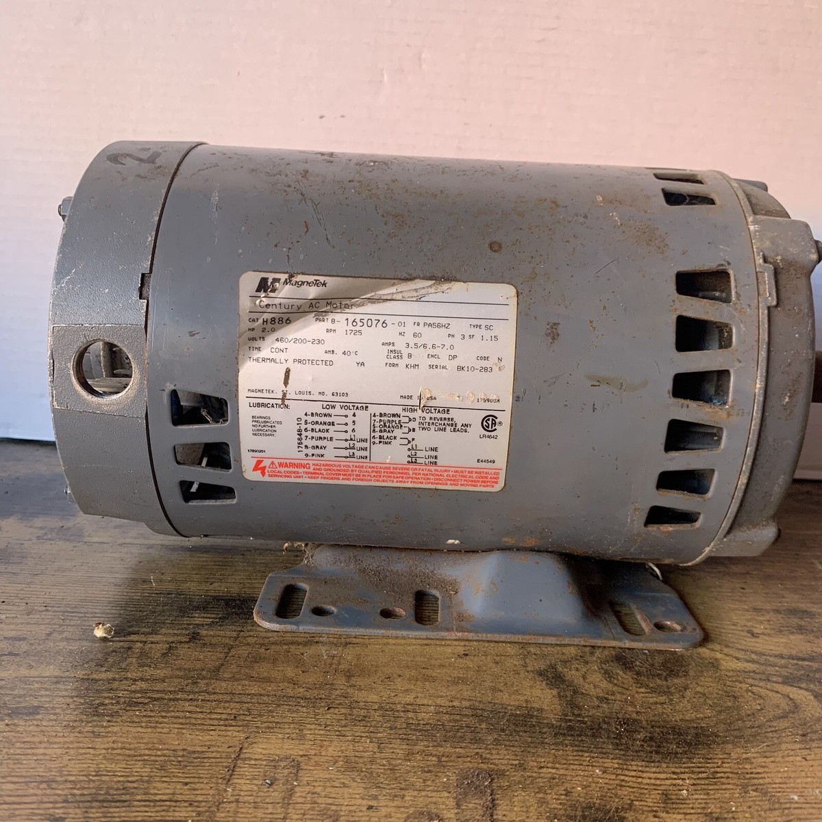 Vintage Magnetek 2.0 HP Century AC Motor H886 P# 8-165076-01 RPM