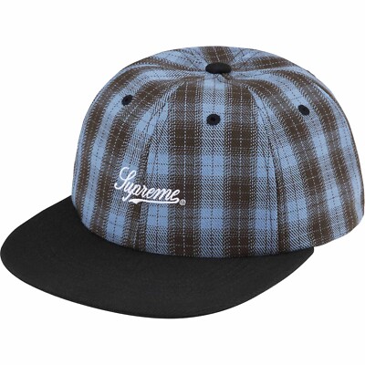 Supreme Script Logo 6-Panel Hat Cap - Blue Plaid - SS24 New