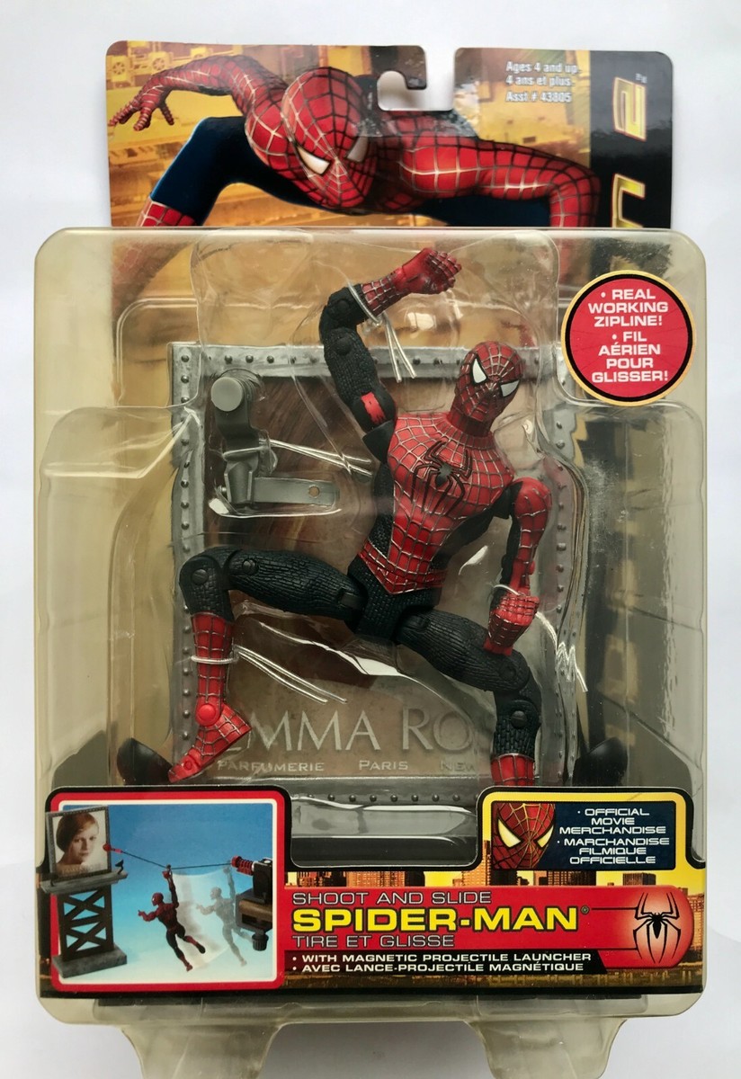 NEW TOY BIZ SPIDER-MAN 2 SHOOT & SLIDE ACTION FIGURE 2004 MAGNETIC