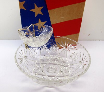 Vintage Anchor Hocking Early American Prescut 3 Piece Chip & Dip