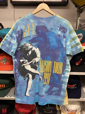 Vintage 1991 Illusion Tour Guns N Roses Tie Dye Liquid Blue Shirt