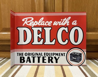 Delco Battery Flange Sign Gas Oil Garage Parts Tools Vintage Style