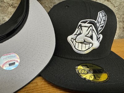 Cleveland Indians Wahoo Black New Era Fitted Club 59Fifty Hat