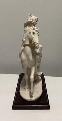 1985 FLORENCE GIUSEPPE ARMANI LADY ON HORSE FIGURINE ON WOOD BASE