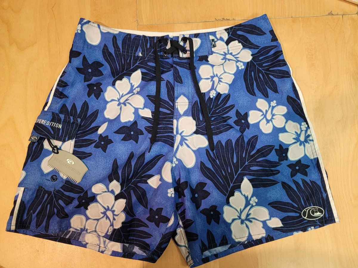 Quicksilver Silver Edition Blue Board Shorts Mens 34, Wax Comb