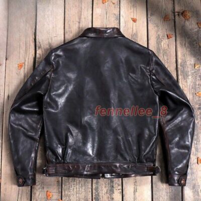 Mens Horsehide Teacore Vegetable Tanned Leather Retro Flight Biker