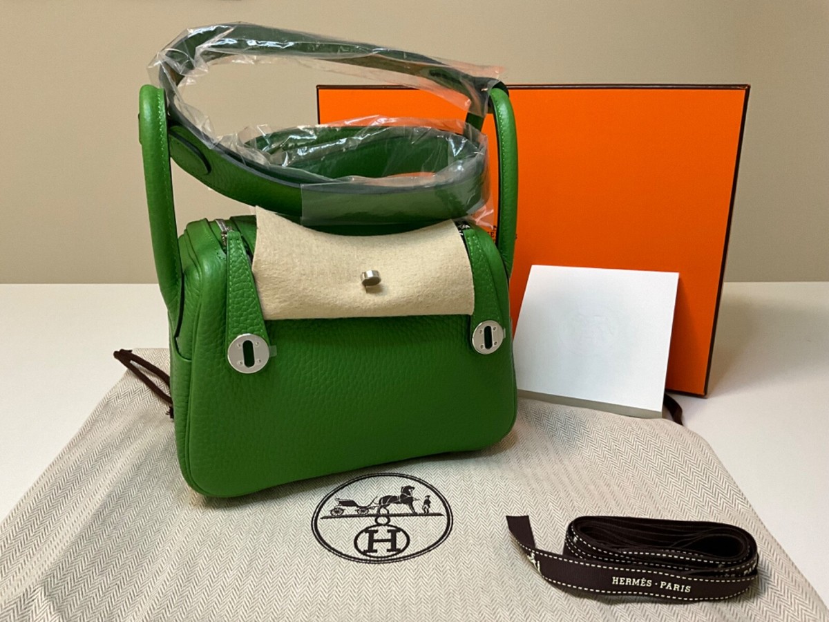 NIB HERMES Mini Lindy 20 Cross Body/Shoulders Bag Clemence Vert