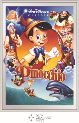 2024 Niue Disney Pinocchio 5oz Silver Colorized Proof Poster Coin