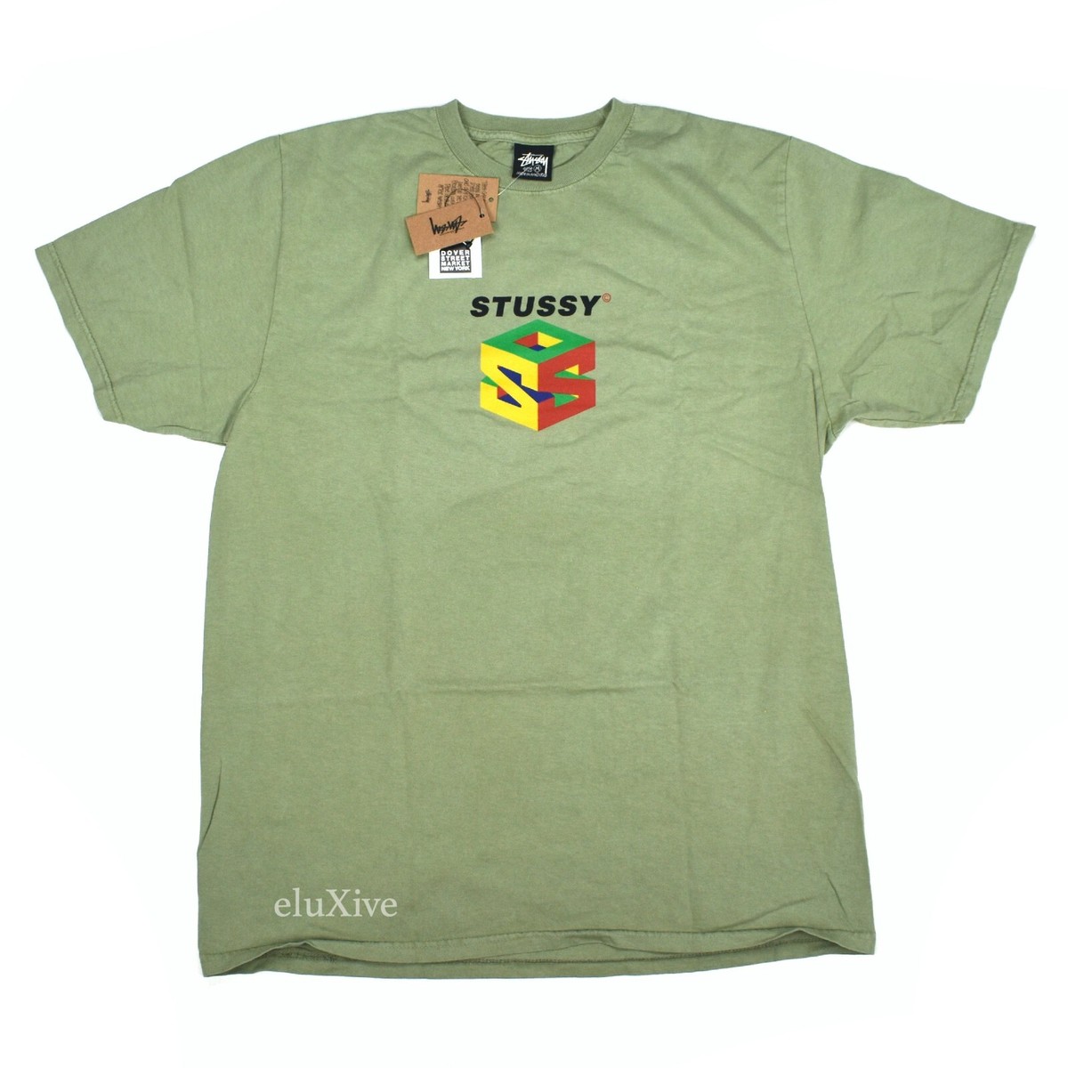 NWT Stussy Nintendo 64 Logo Print Retro Men T-Shirt Olive Green M