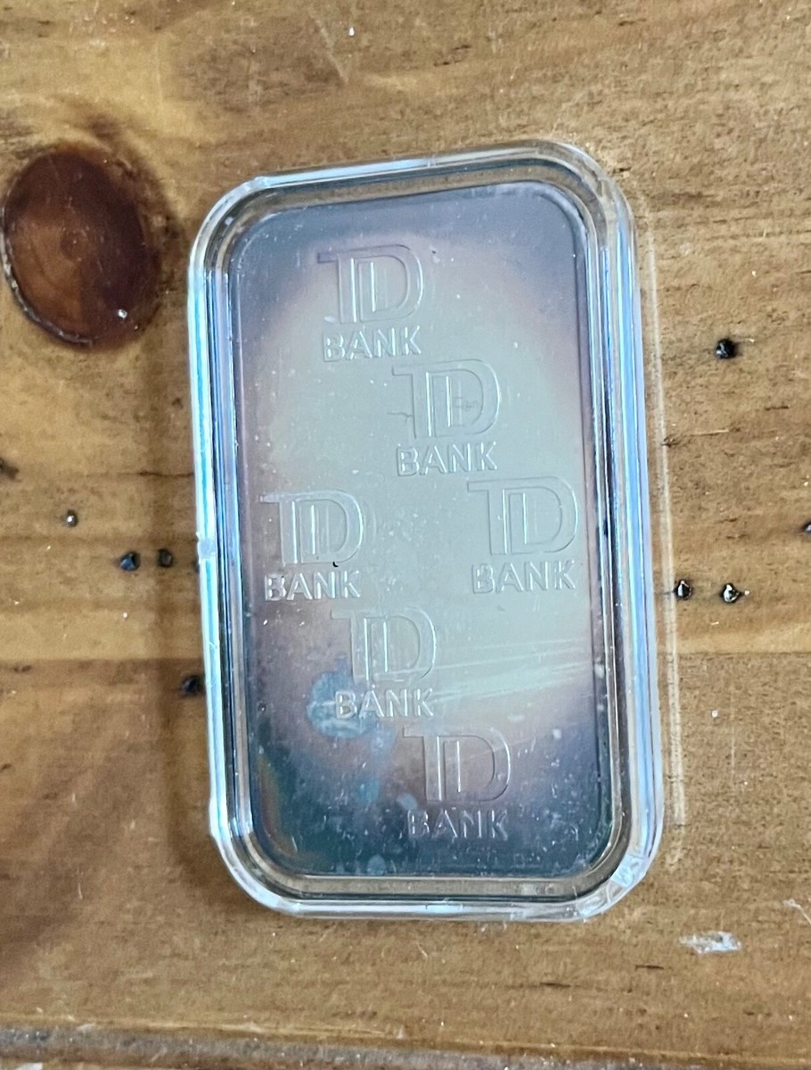 Johnson Matthey JM TD Bank Silver Bar 1 oz 999 Fine Silver -TONED