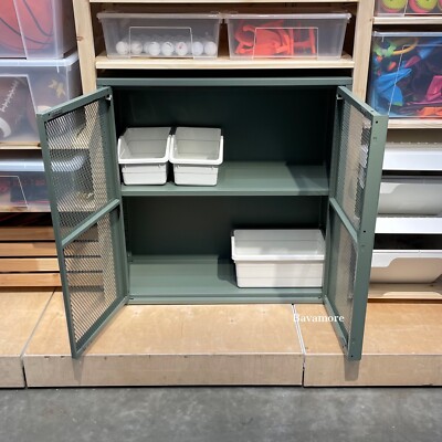 Ikea IVAR Cabinet with Doors, Gray-green Mesh, 31 1/2x32 5/8