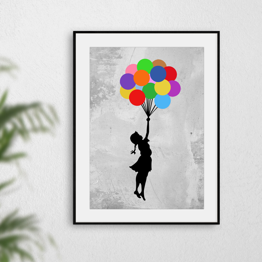 Banksy Rainbow Balloon Girl Colourful Wall Art Print Picture
