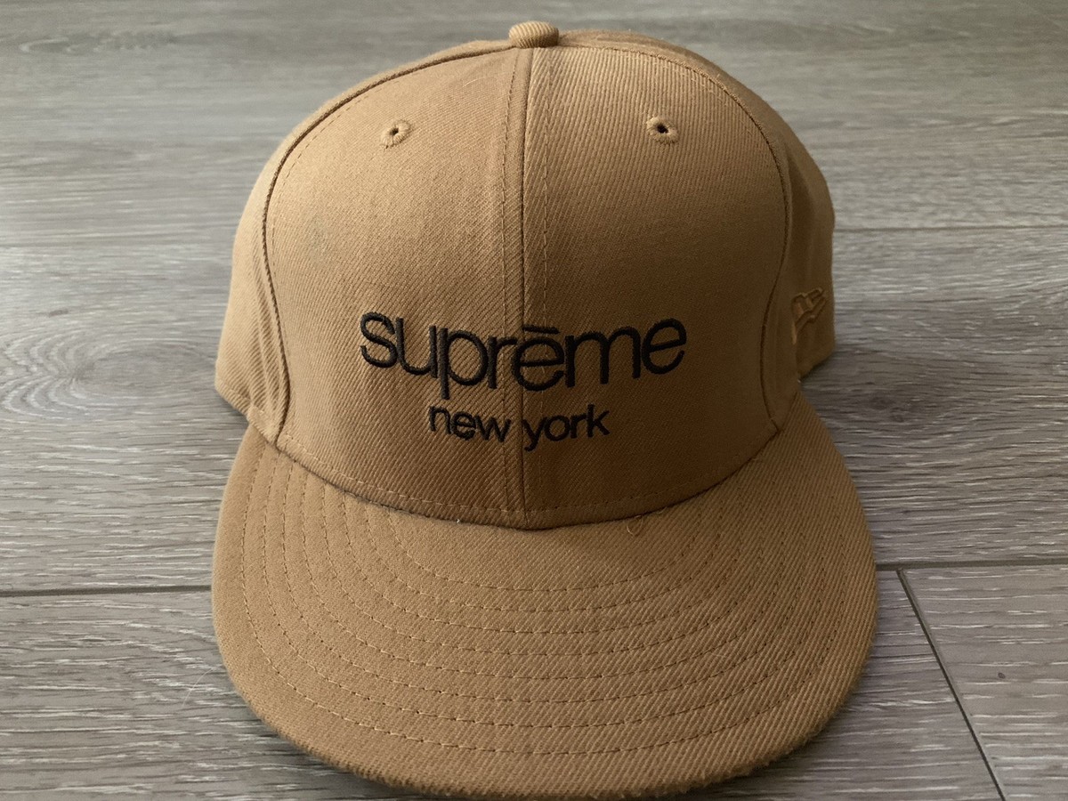 Supreme New York Classic New Era Hat 7 5/8 Brown Beige Cap Rare