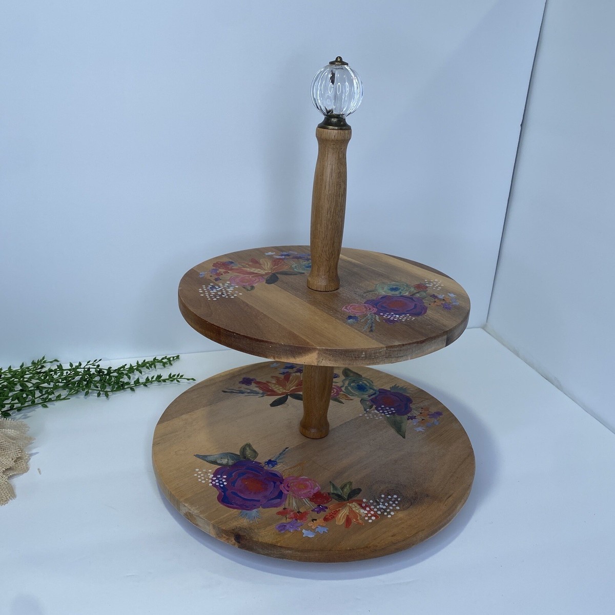 The Pioneer Woman Celia 2-Tiered Lazy Susan Floral Painted Acacia