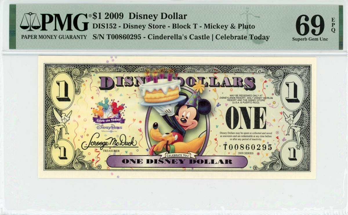 2009 $1 Disney Dollar Mickey & Pluto PMG 69 EPQ TOP POP (DIS152
