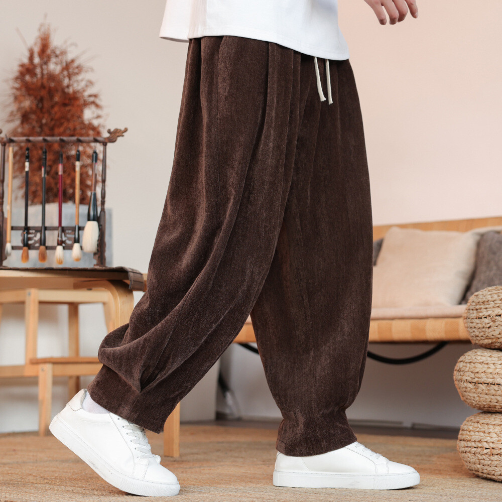 Winter Mens Retro Chinese Style Long Pants Loose Fit Casual