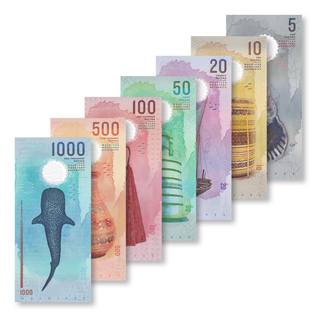 モルディブ 1000Rufiyaa 紙幣 ジンベイザメ ウミガメ 2枚セット ④